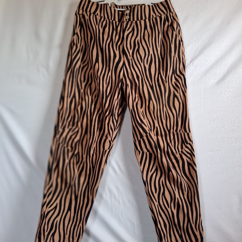 Zara Zebra Print Pants - Black and Tan